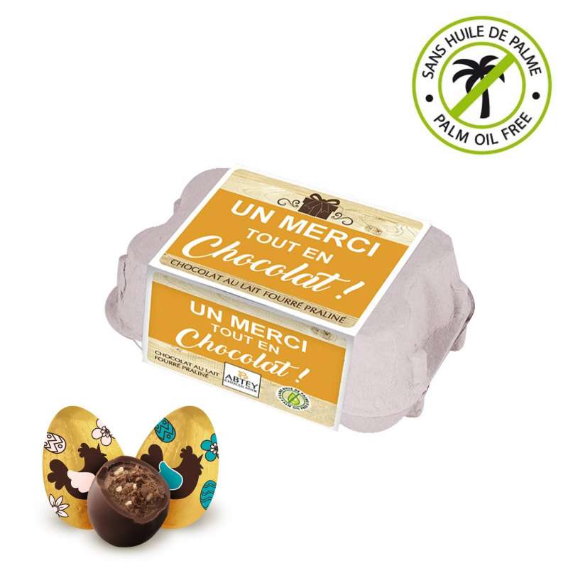 Boîte à œufs praliné "Un merci tout en chocolat !" (au chocolat praliné)