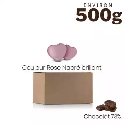Vrac 500g Dragées Mini Coeurs Chocolat Couleur Rose Nacré Brillant