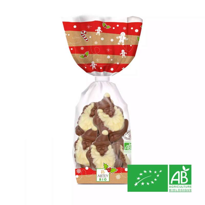 Sachet 6 Moulages mini Pères Noël au chocolat au lait et blanc bio (100g)