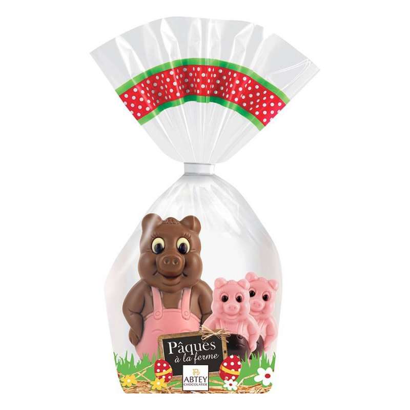 Gaston le cochon au chocolat lait et ses 2 petits au chocolat fraise