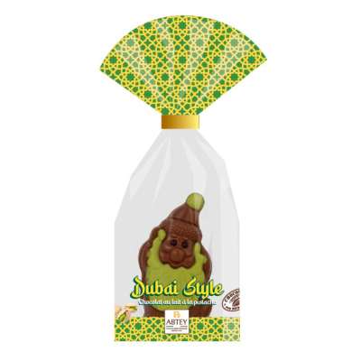 Père Noel Dubai Style (au chocolat au lait, pistache, éclats de crêpes dentelle)