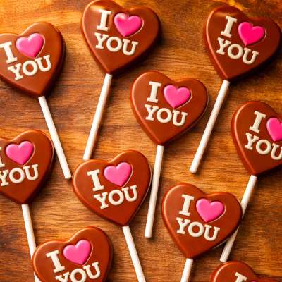 Sucette "I ❤️ You" au chocolat au lait