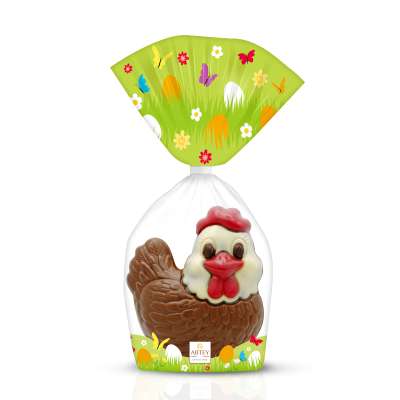 Moulage Vicky la Poule Lait (au chocolat au lait décoré)