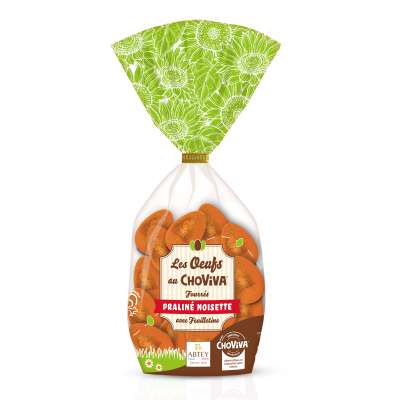 Sachet 20 oeufs au Choviva fourrés praliné noisette feuilletine