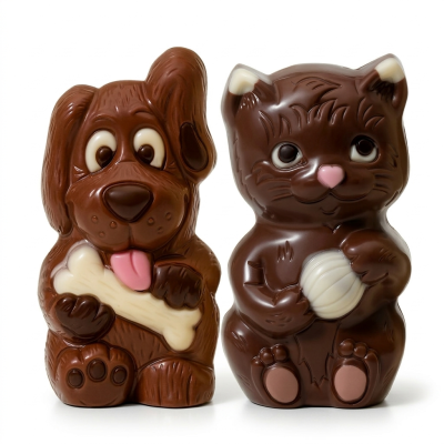 Moulage Chien et Chat (au chocolat au lait décoré)